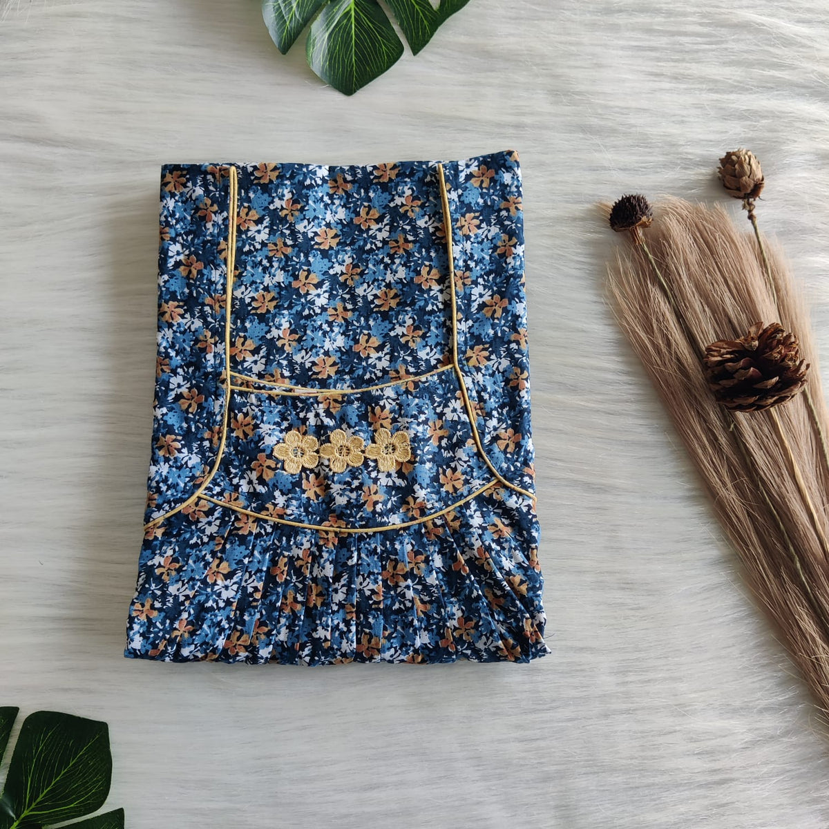 Blue Floral Printed Premium Cotton Three Flower Nighty |Free Size | Chest Width 44"| Length 54"-55"