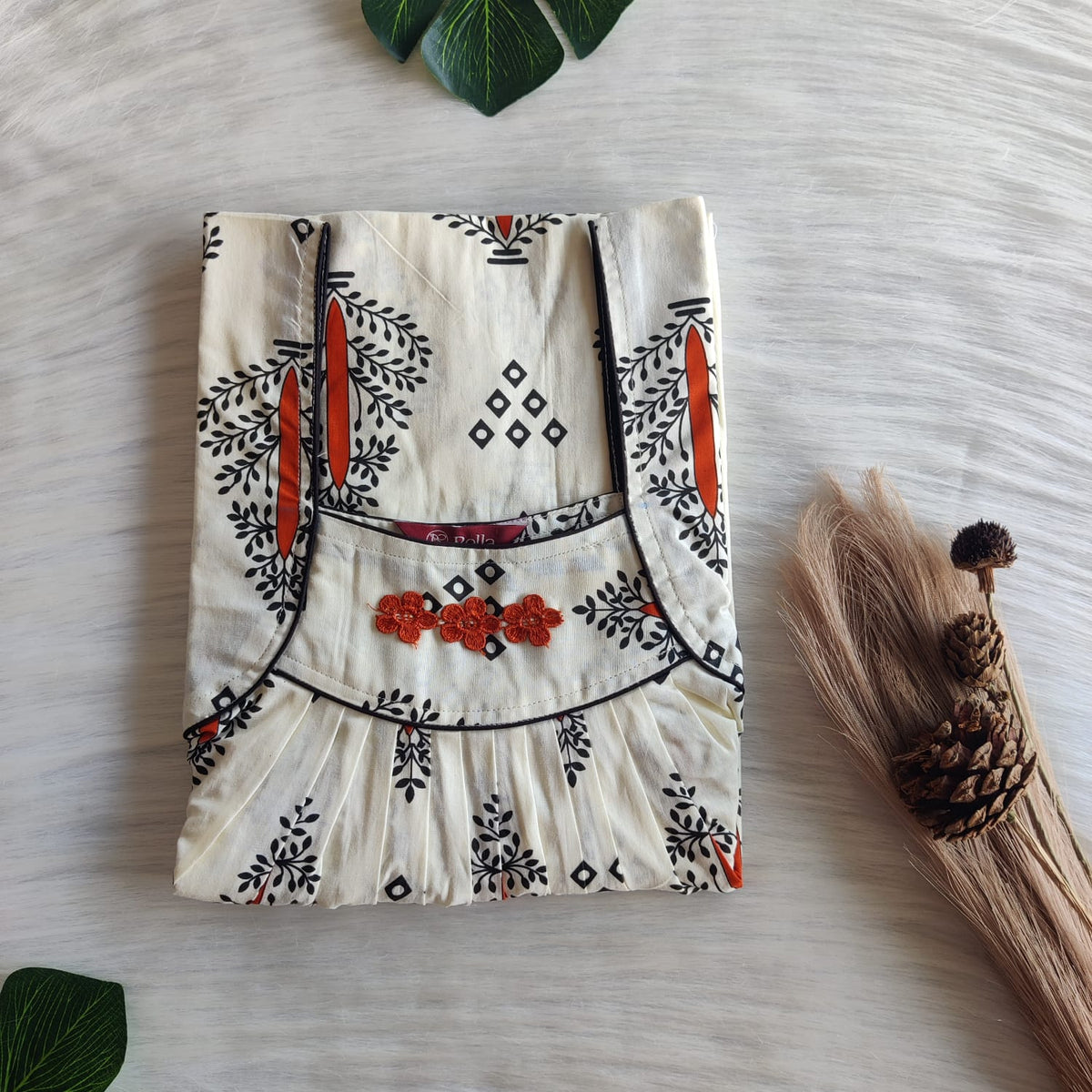 Brown Printed Ivory Premium Cotton Three Flower Nighty |Free Size | Chest Width 44"| Length 54"-55"