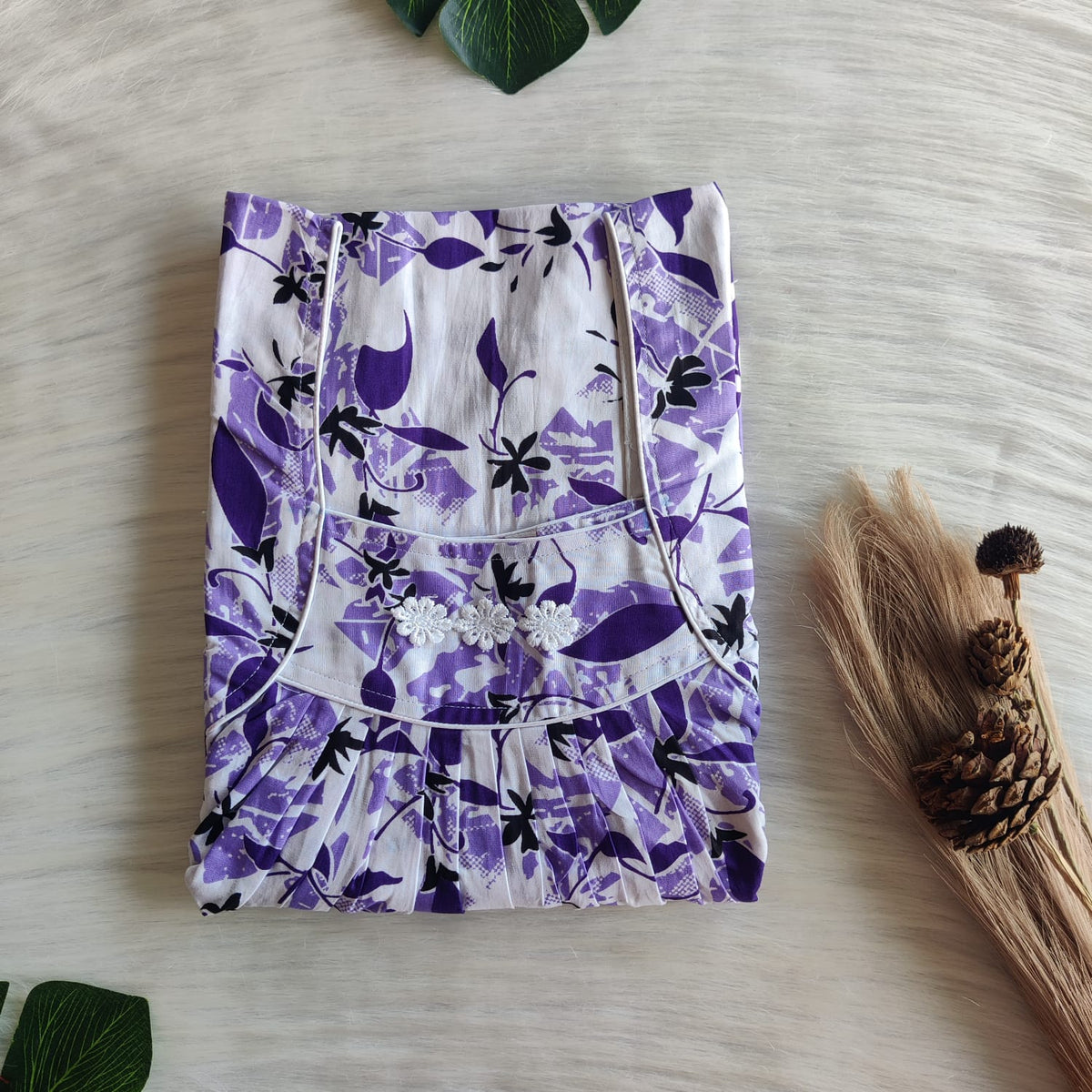 Lavender Floral Printed Premium Cotton Three Flower Nighty |Free Size | Chest Width 44"| Length 54"-55"