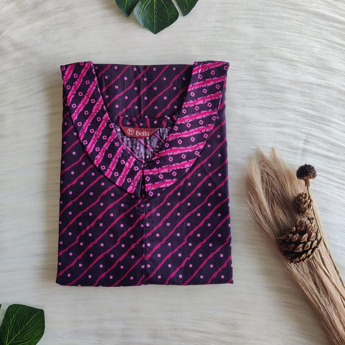 Pink And Navy Blue Printed Premium Cotton Peter Pan Collar Long Zip Feeding Nighty | Free Size | Chest Width 44″| Length 56″