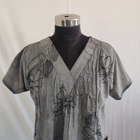 White Printed Green V-Neck Alfine Churidar Cut Nighty | Free Size | Chest Width 44″| Length 56″