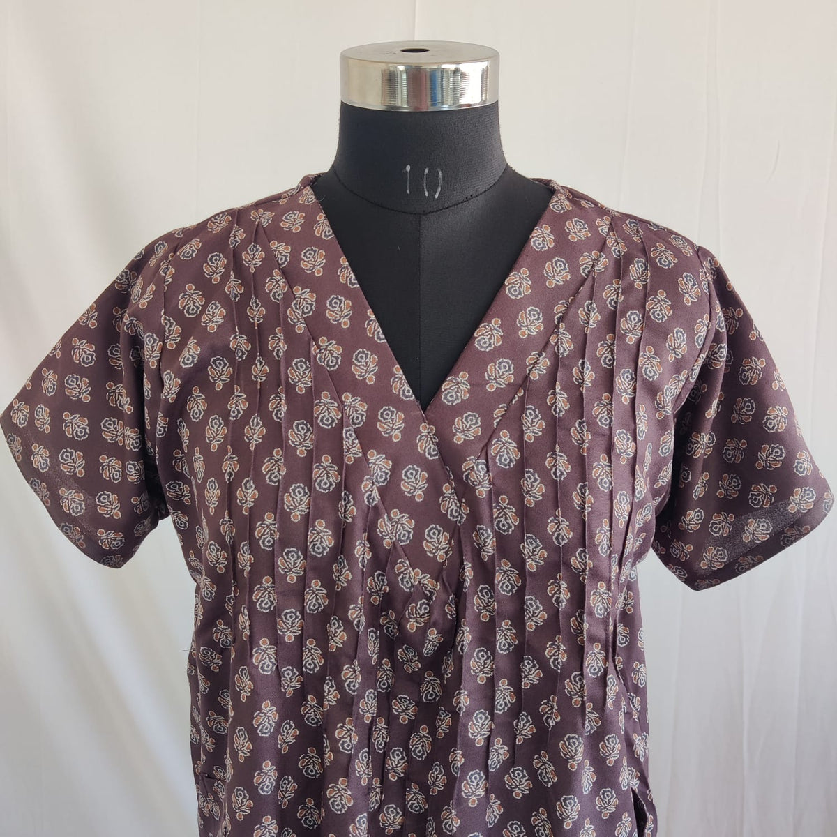 Dark Grey Floral Printed V-Neck Alfine Churidar Cut Nighty | Free Size | Chest Width 44″| Length 56″