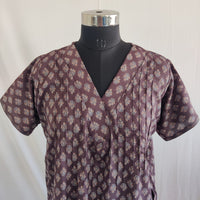 Dark Grey Floral Printed V-Neck Alfine Churidar Cut Nighty | Free Size | Chest Width 44″| Length 56″