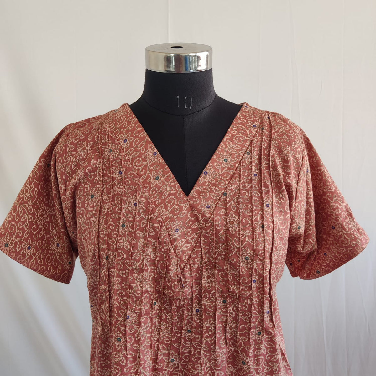 Pastel Orange Floral Printed V-Neck Alfine Churidar Cut Nighty | Free Size | Chest Width 44″| Length 56″