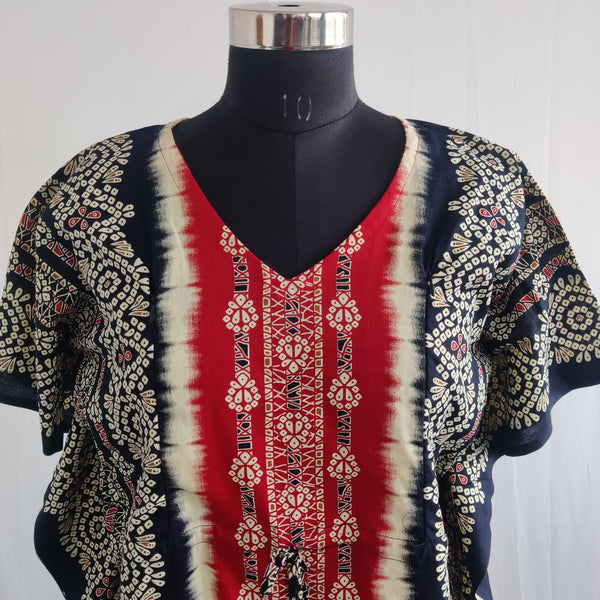 Red And Black Printed Premium Cotton Feeding Kaftan | Free Size | Chest Width 44″| Length 56″