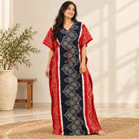Cream Printed Navy Blue Premium Cotton Feeding Kaftan | Free Size | Chest Width 44″| Length 56″
