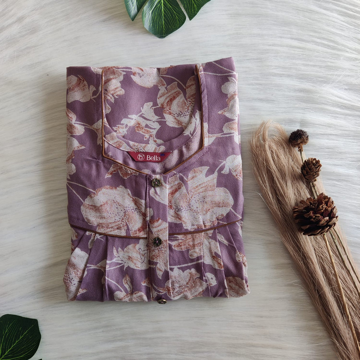 Lavender Floral Printed Alpine Button Zip Nighty | Free Size | Chest Width 44″| Length 55″-56″