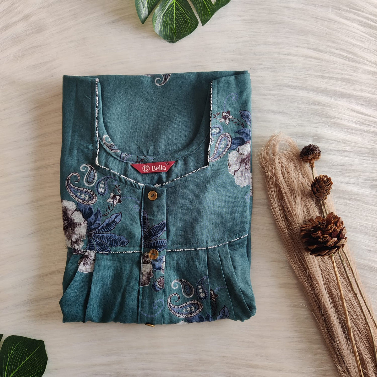Green Printed Alpine Button Zip Nighty | Free Size | Chest Width 44″| Length 55″-56″