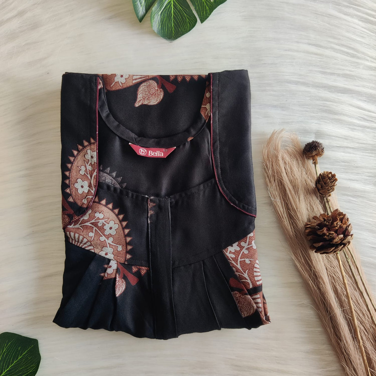 Brown Printed Black Alpine Plus Size Button Zip Nighty | Chest Width 50″| Length 54″-56″