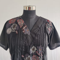 Black Floral Printed V-Neck Alfine Churidar Cut Nighty | Free Size | Chest Width 44″| Length 56″
