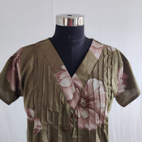 Olive Green Floral Printed V-Neck Alfine Churidar Cut Nighty | Free Size | Chest Width 44″| Length 56″