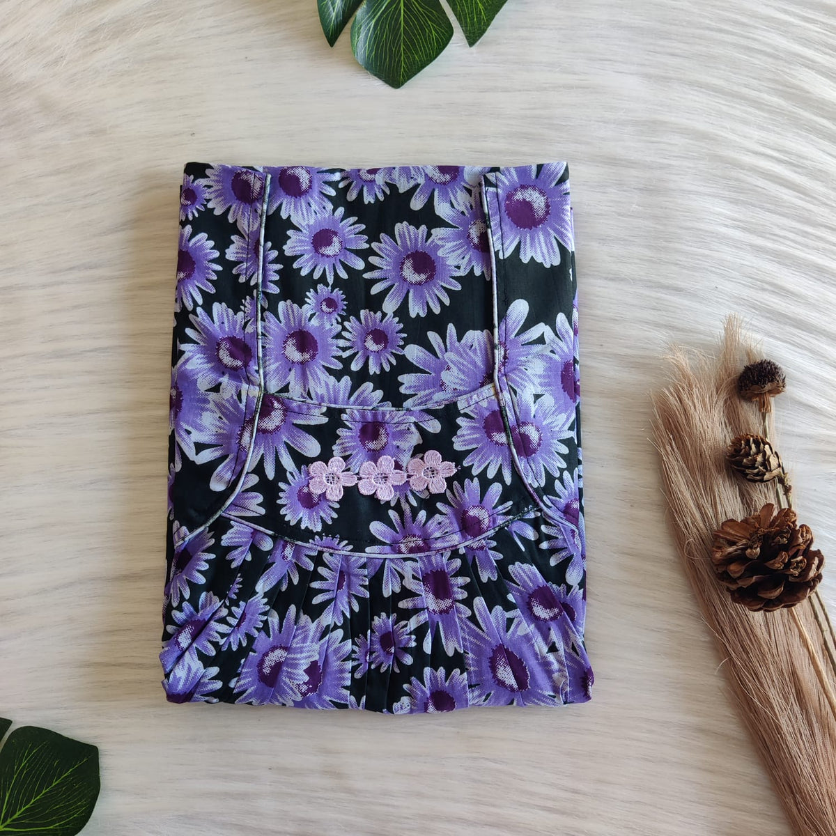 Violet Floral Printed Premium Cotton Three Flower Nighty |Free Size | Chest Width 44"| Length 54"-55"