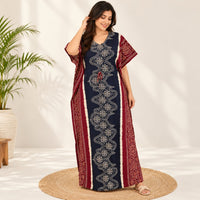 Navy Blue And Coffee Brown Printed Premium Cotton Feeding Kaftan | Free Size | Chest Width 44″| Length 56″
