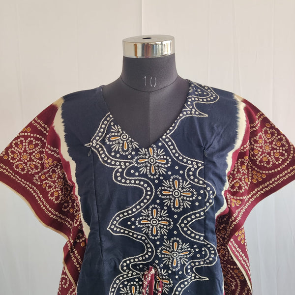 Navy Blue And Coffee Brown Printed Premium Cotton Feeding Kaftan | Free Size | Chest Width 44″| Length 56″