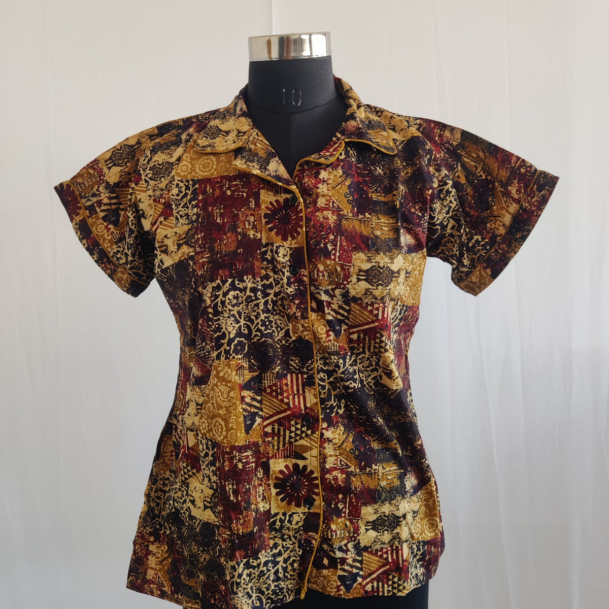 Black And Brown Printed Pure Cotton Shirt Pyjama Set | Free Size |