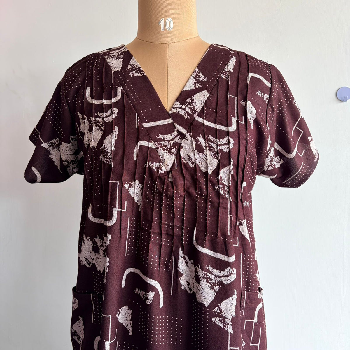 Coffee Brown Printed V-Neck Alfine 60 Inch Length Churidar Cut Nighty | Free Size | Chest Width 44″| Length 60″