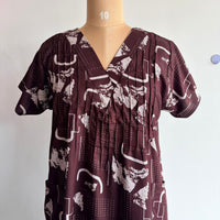Coffee Brown Printed V-Neck Alfine 60 Inch Length Churidar Cut Nighty | Free Size | Chest Width 44″| Length 60″