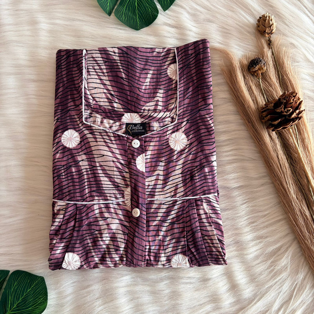 Brown Printed Premium Cotton Button Zip Nighty | Free Size | Chest Width 44″| Length 55″-56″