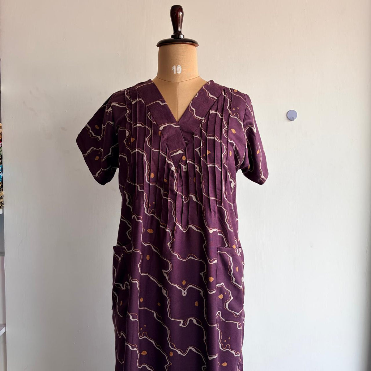 Violet Printed V-Neck Alfine Churidar Cut Nighty | Free Size | Chest Width 44″| Length 56″