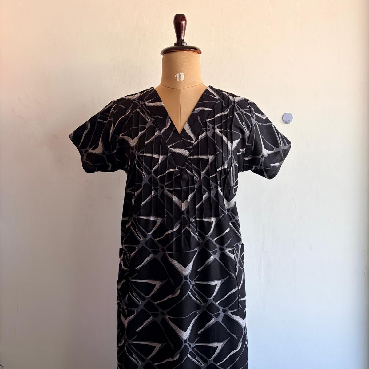 Black Printed V-Neck Alfine Churidar Cut Nighty | Free Size | Chest Width 44″| Length 56″