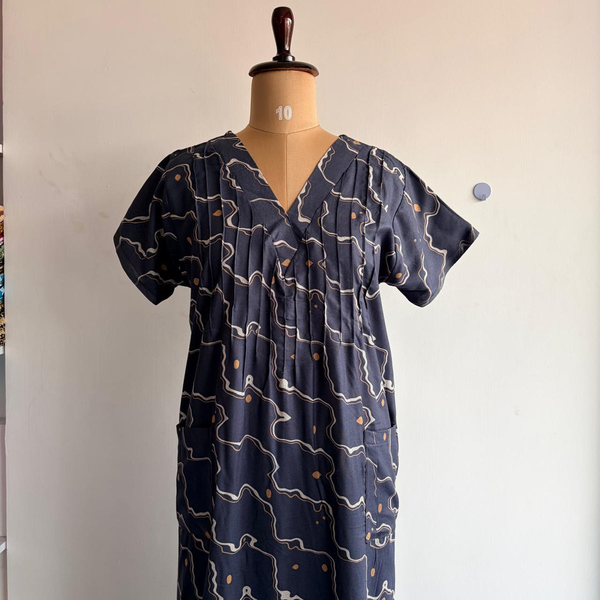 Grey Printed V-Neck Alfine Churidar Cut Nighty | Free Size | Chest Width 44″| Length 56″