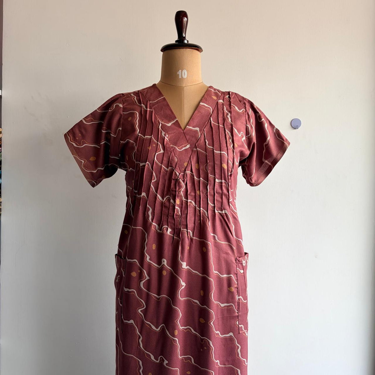 Pastel Peach Printed V-Neck Alfine Churidar Cut Nighty | Free Size | Chest Width 44″| Length 56″