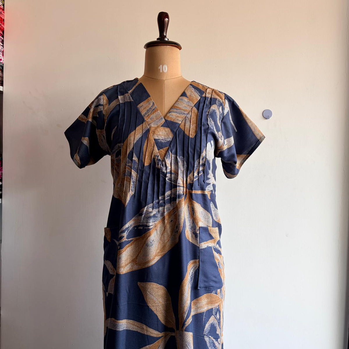 Grey And Cream Printed V-Neck Alfine Churidar Cut Nighty | Free Size | Chest Width 44″| Length 56″