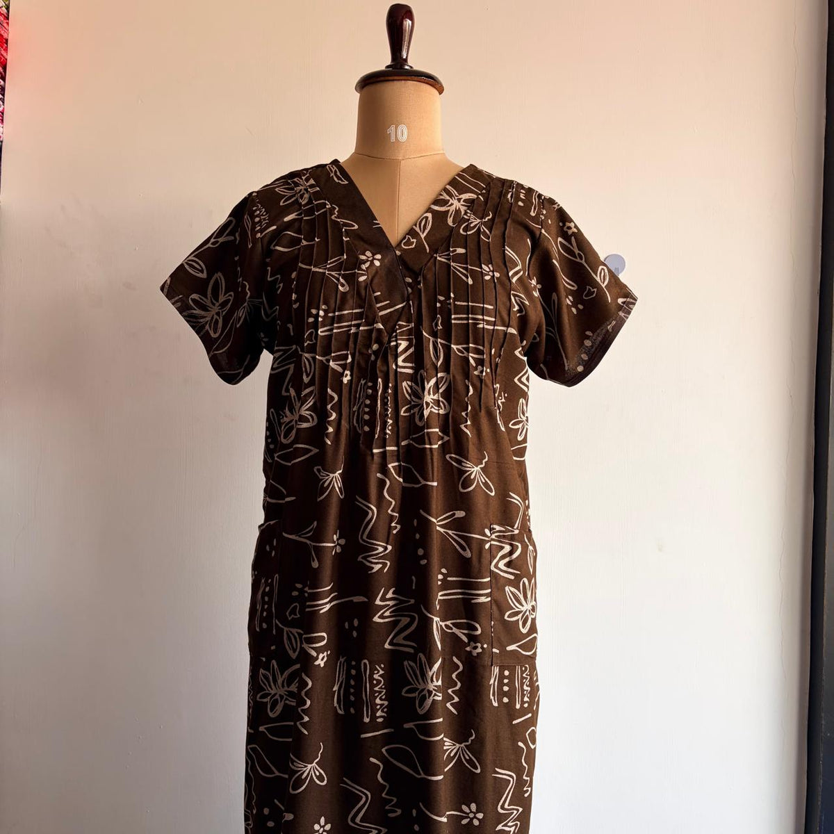 Olive Green Floral Printed V-Neck Alfine Churidar Cut Nighty | Free Size | Chest Width 44″| Length 56″