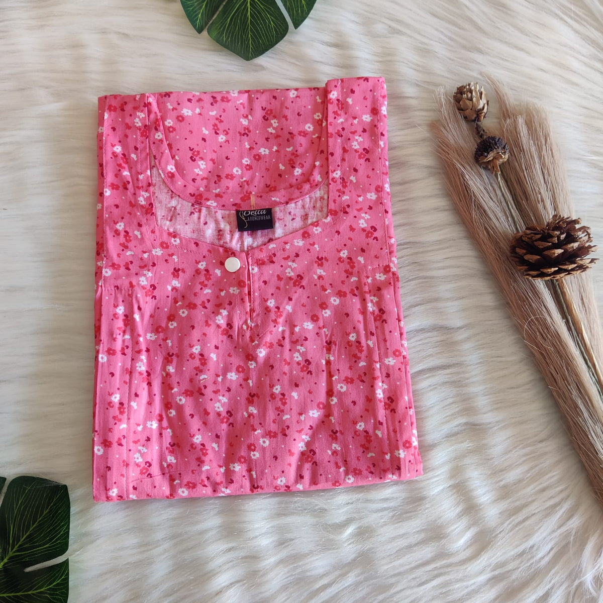 Peach Floral Printed Premium Cotton Aline Cut Vertical Zip Feeding Nighty | Free Size | Chest Width 44″| Length 54″-56″