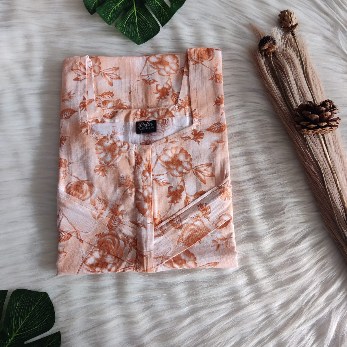 Orange Floral Printed Premium Cotton Horizontal Zip Feeding Nighty | Free Size | Chest Width 44″| Length 54″-56″|