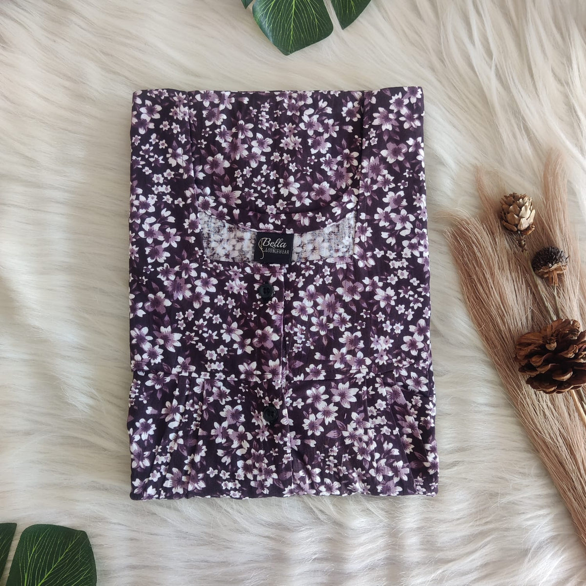 Coffee Brown Floral Printed Premium Cotton Full Open Labour Room Nighty | Free Size | Chest Width 44″| Length 54″-56″