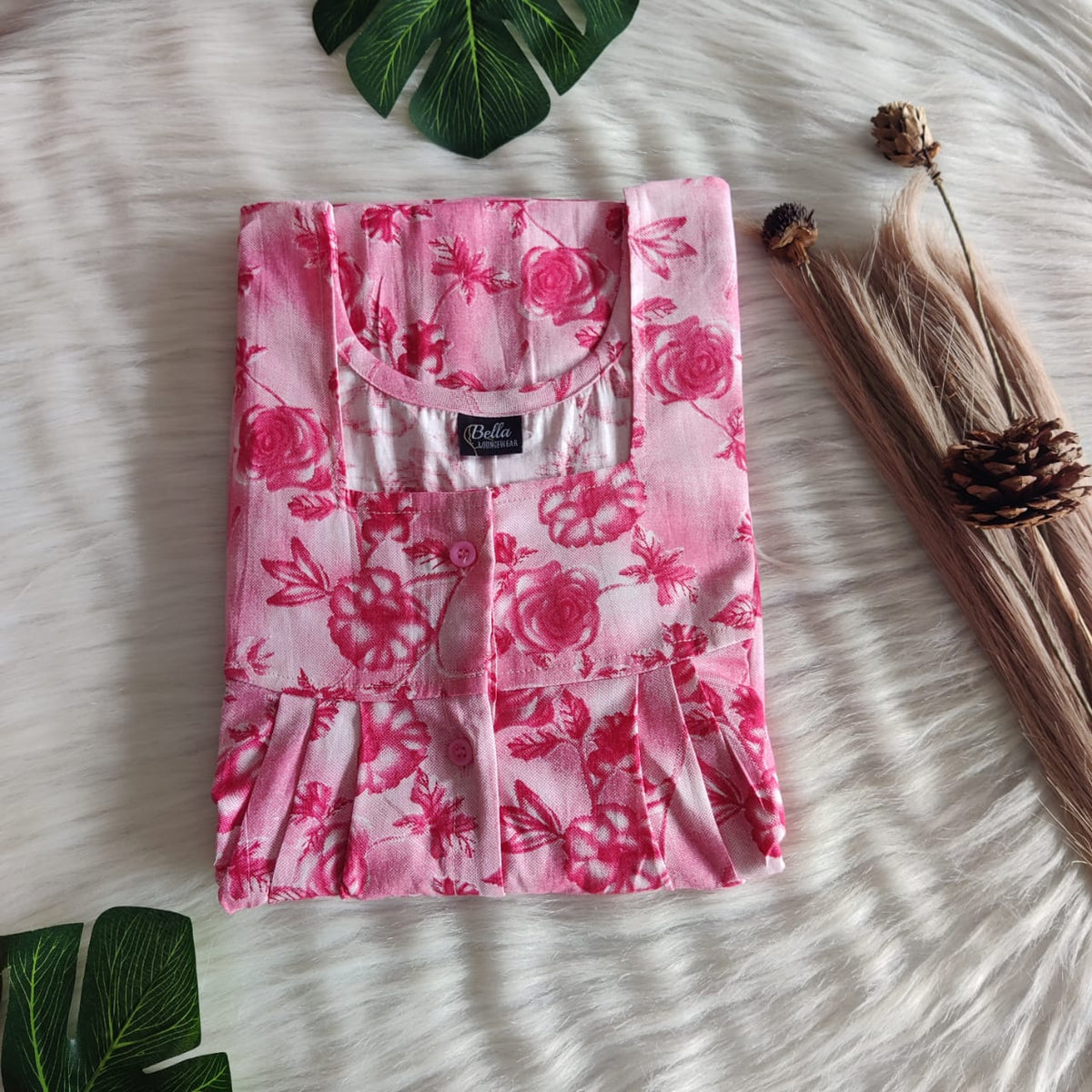 Peach Floral Printed Premium Cotton Full Open Labour Room Nighty | Free Size | Chest Width 44″| Length 54″-56″|