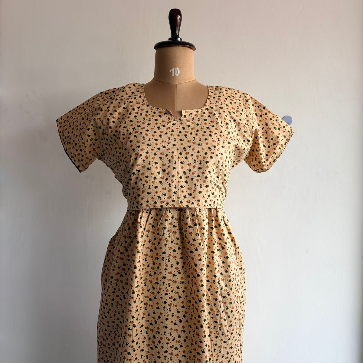 Cream Floral Printed Premium Cotton Buttonless Zipless Short Maternity Nighty | Free Size | Chest Width 44″| Length 46″