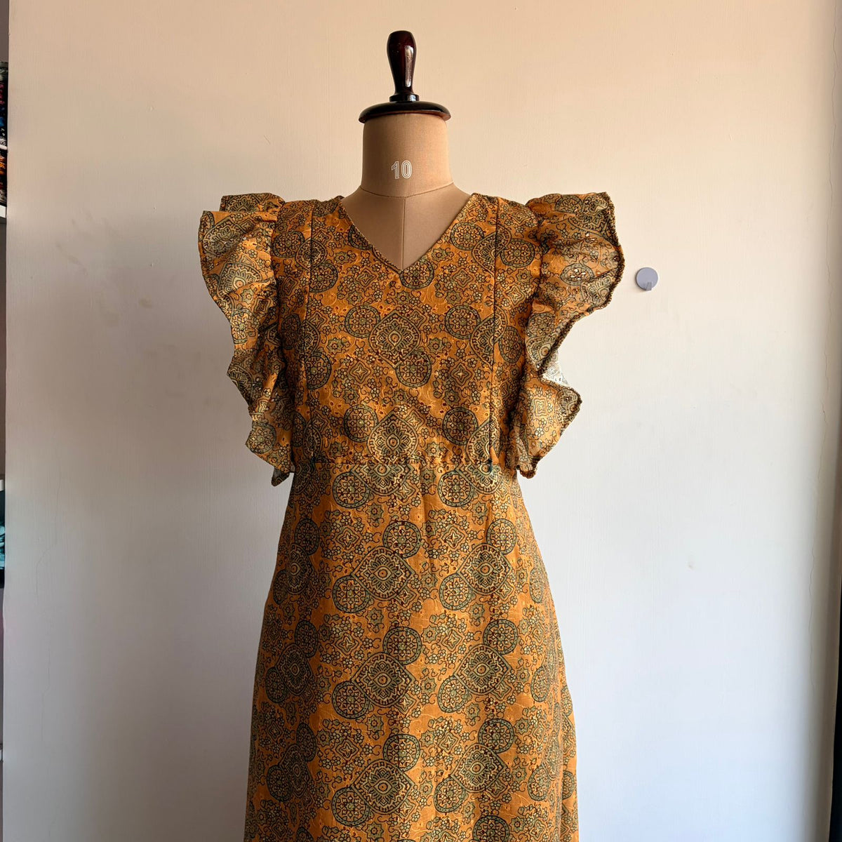 Yellow Hakoba Ruffle Sleeve Short Maternity Gown | Free Size | Chest Width 44″| Length 44″|