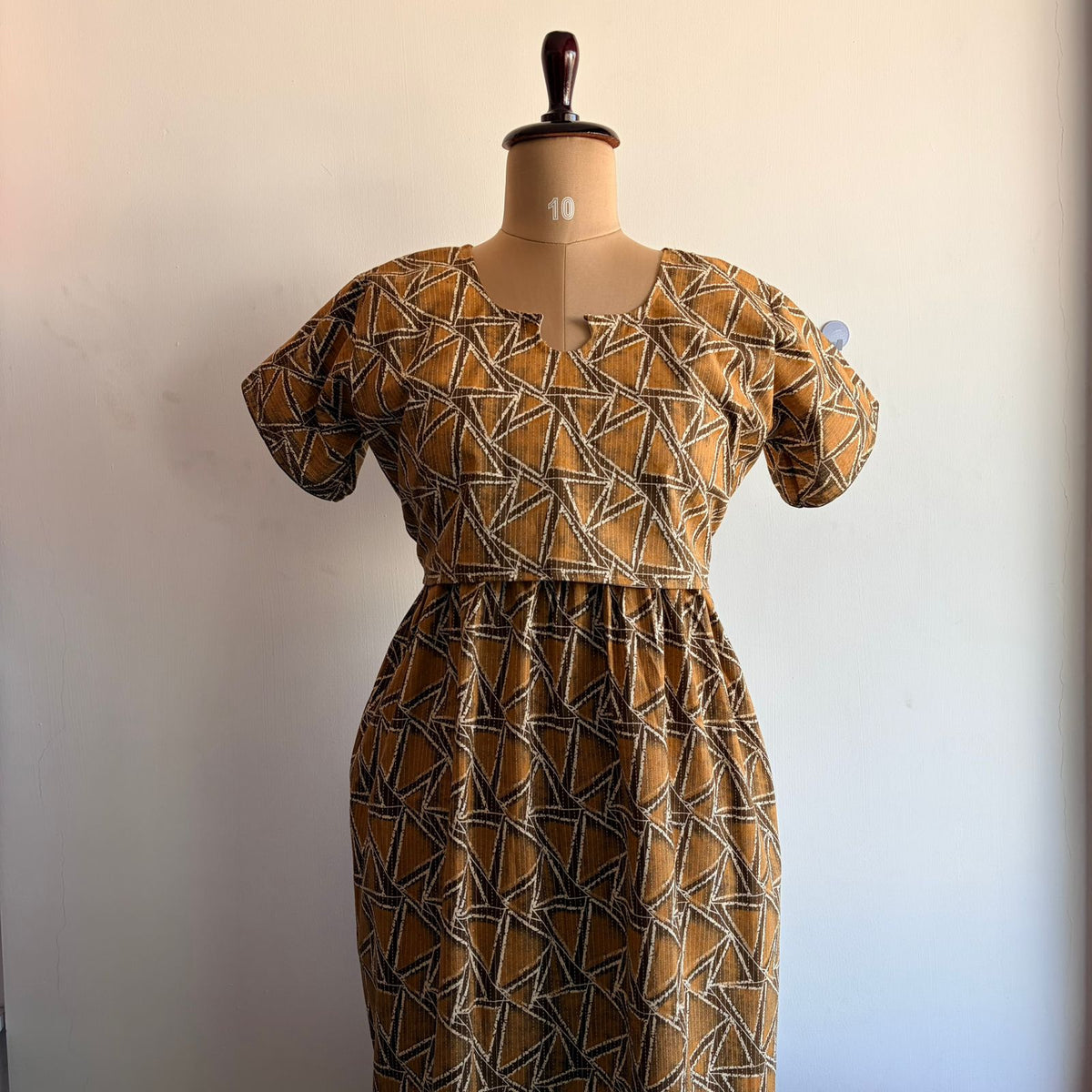Mustard Yellow Printed Kantha Cotton Buttonless Zipless Short Maternity Nighty | Free Size |