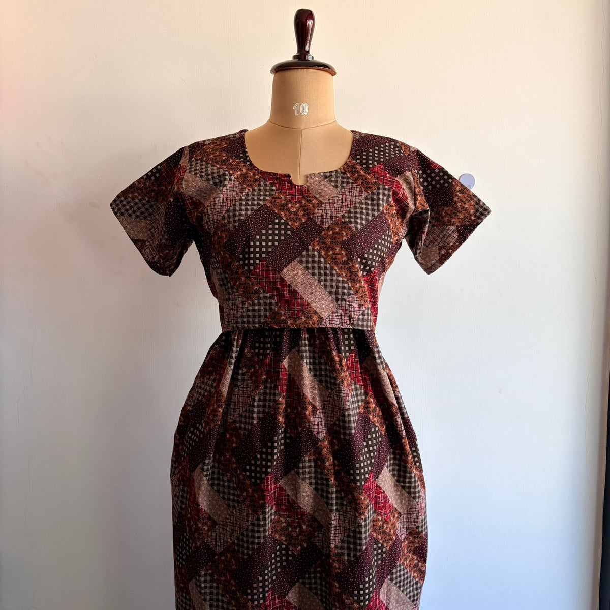 Brown Printed Premium Cotton Buttonless Zipless Short Maternity Nighty | Free Size | Chest Width 44″| Length 46″