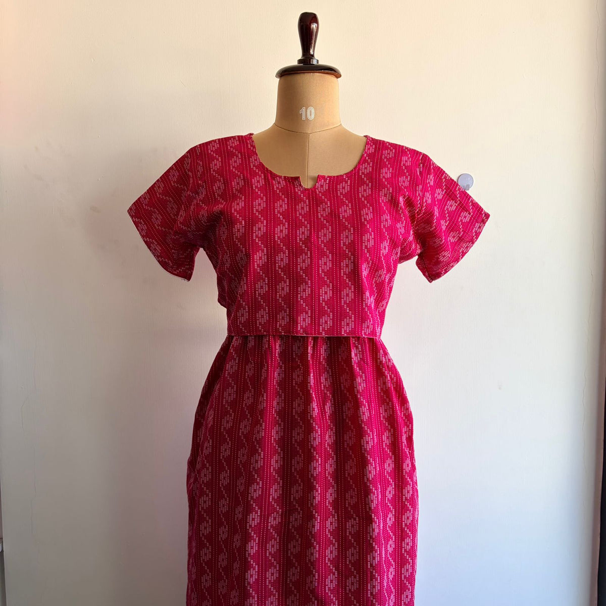 Pink Printed Kantha Cotton Buttonless Zipless Short Maternity Nighty | Free Size |