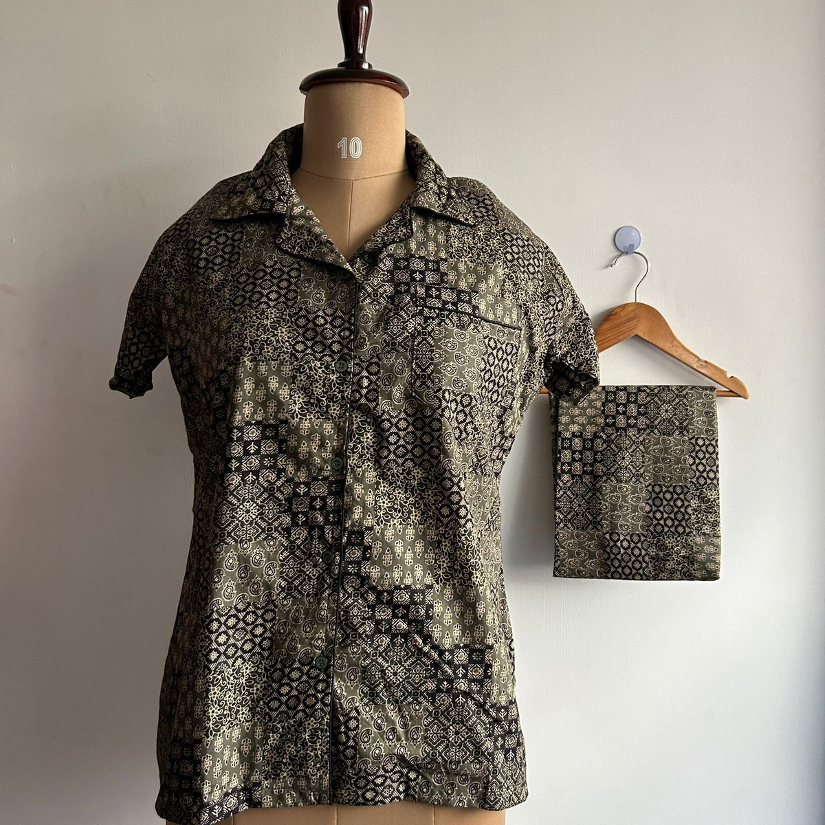 Olive Green Printed Pure Cotton Shirt Pyjama Set