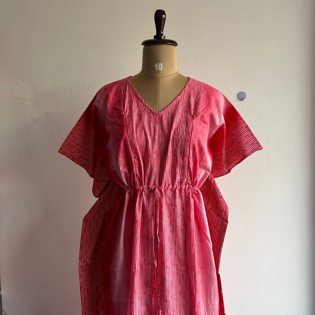Red And Peach Printed Feeding Kaftan | Free Size | Chest Width 44″| Length 56″|