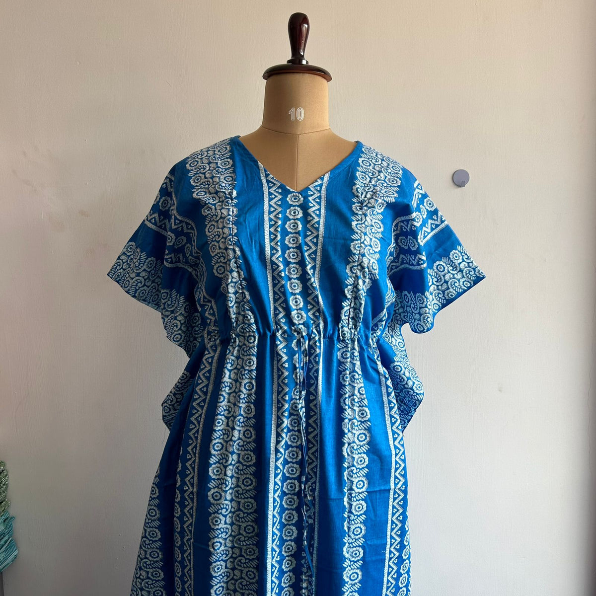 Blue Printed Premium Cotton Feeding Kaftan | Free Size | Chest Width 44″| Length 56″