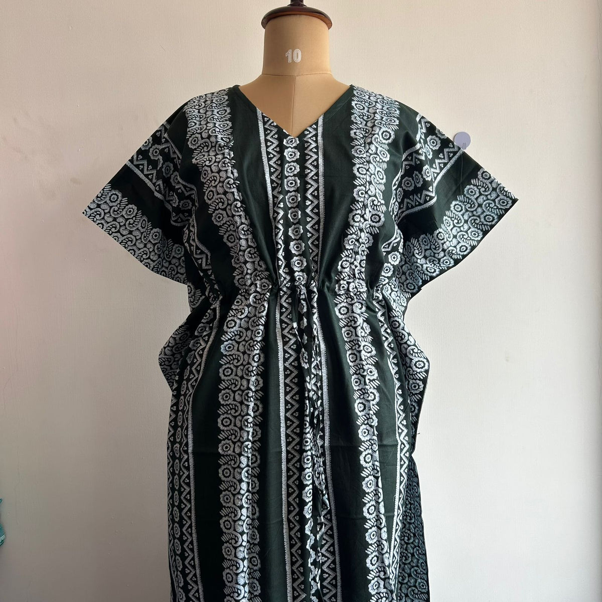 Green Printed Premium Cotton Feeding Kaftan | Free Size | Chest Width 44″| Length 56″