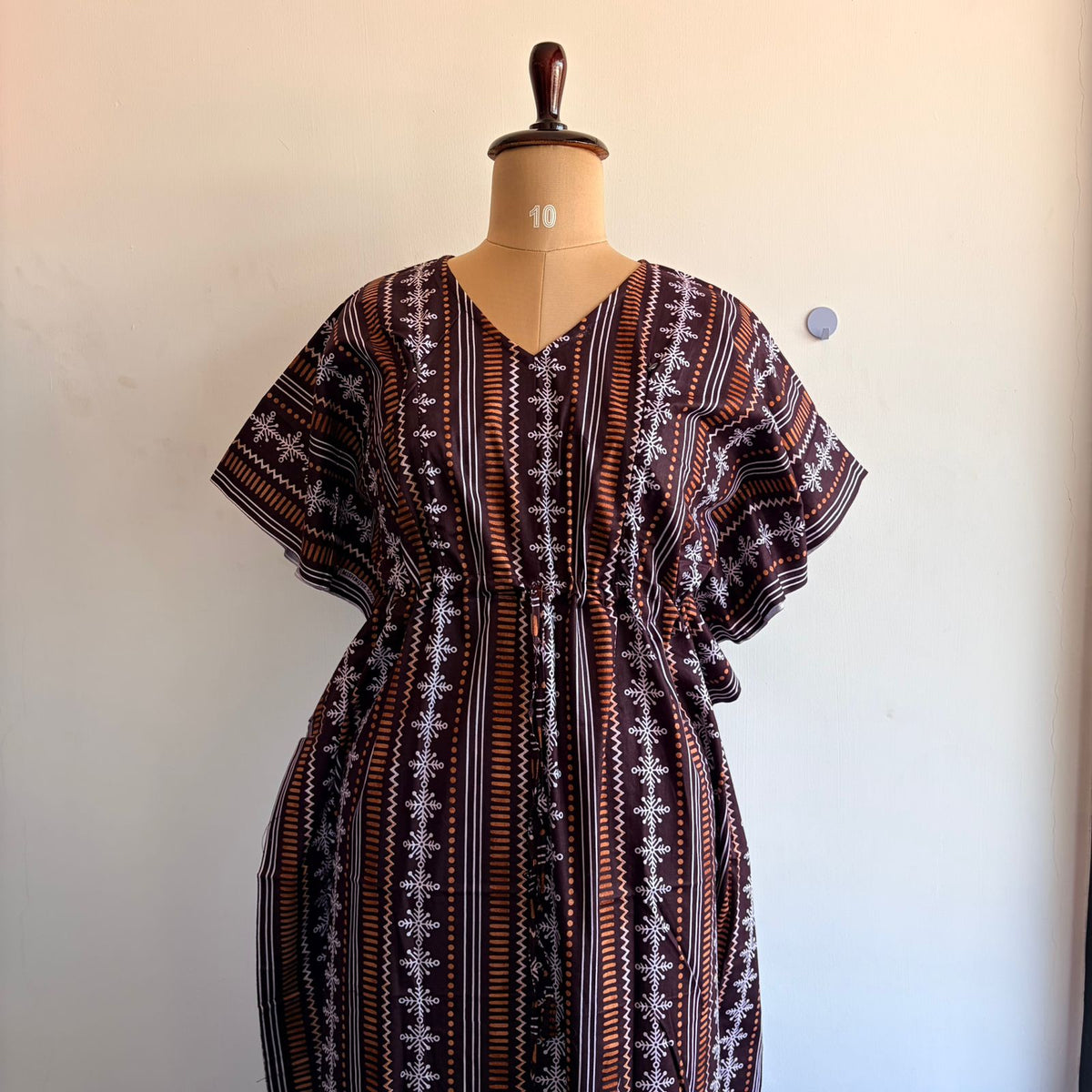 Coffee Brown Printed Premium Cotton Feeding Kaftan | Free Size | Chest Width 44″| Length 56″