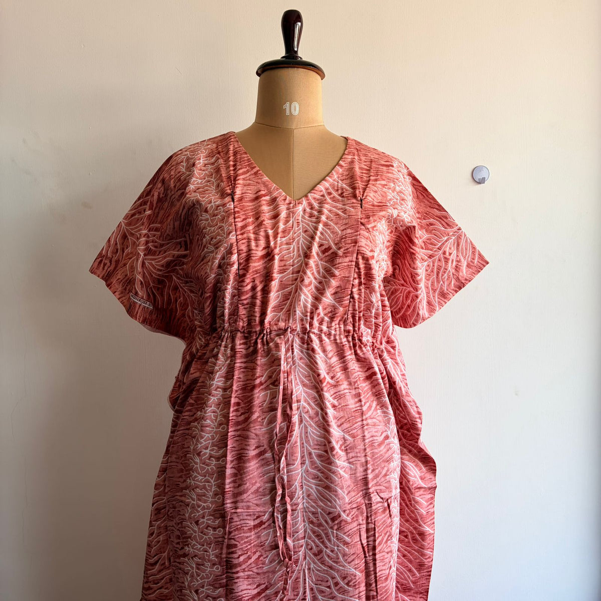 Pastel Peach Printed Premium Cotton Feeding Kaftan | Free Size | Chest Width 44″| Length 56″