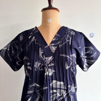 Navy- Blue And Grey Printed V-Neck Alfine Churidar Cut Nighty | Free Size | Chest Width 44″| Length 56″