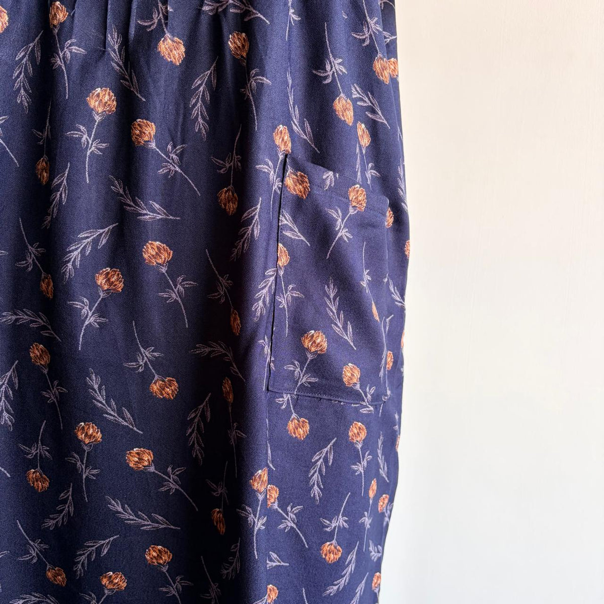 Navy- Blue And Brown Floral Printed V-Neck Alfine Churidar Cut Nighty | Free Size | Chest Width 44″| Length 56″