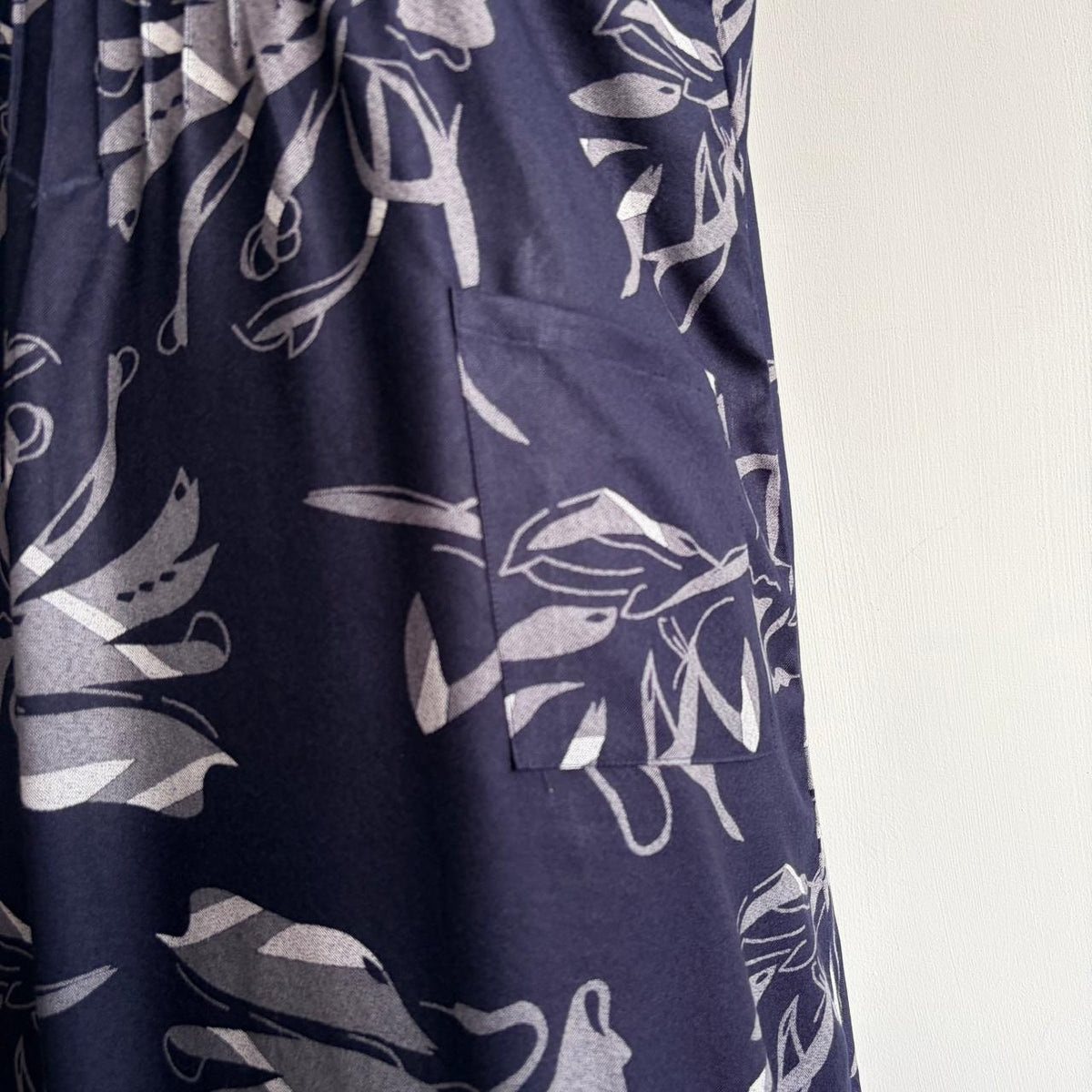 Navy- Blue And Grey Printed V-Neck Alfine Churidar Cut Nighty | Free Size | Chest Width 44″| Length 56″