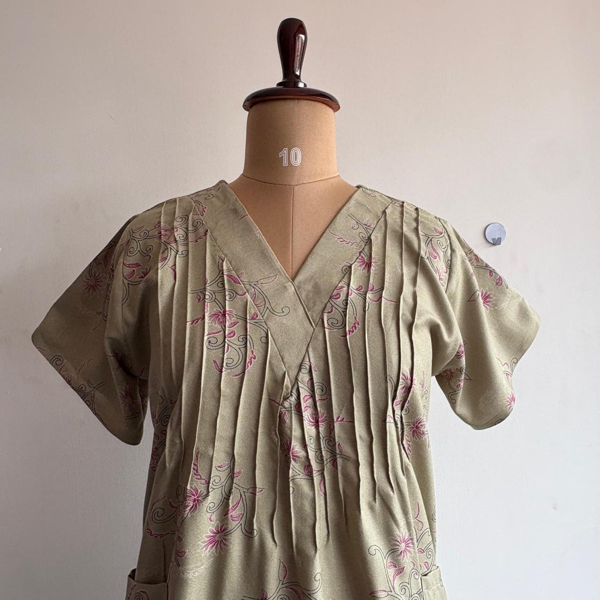Pastel Green Floral Printed V-Neck Alfine Churidar Cut Nighty | Free Size | Chest Width 44″| Length 56″