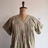 Pastel Green Floral Printed V-Neck Alfine Churidar Cut Nighty | Free Size | Chest Width 44″| Length 56″