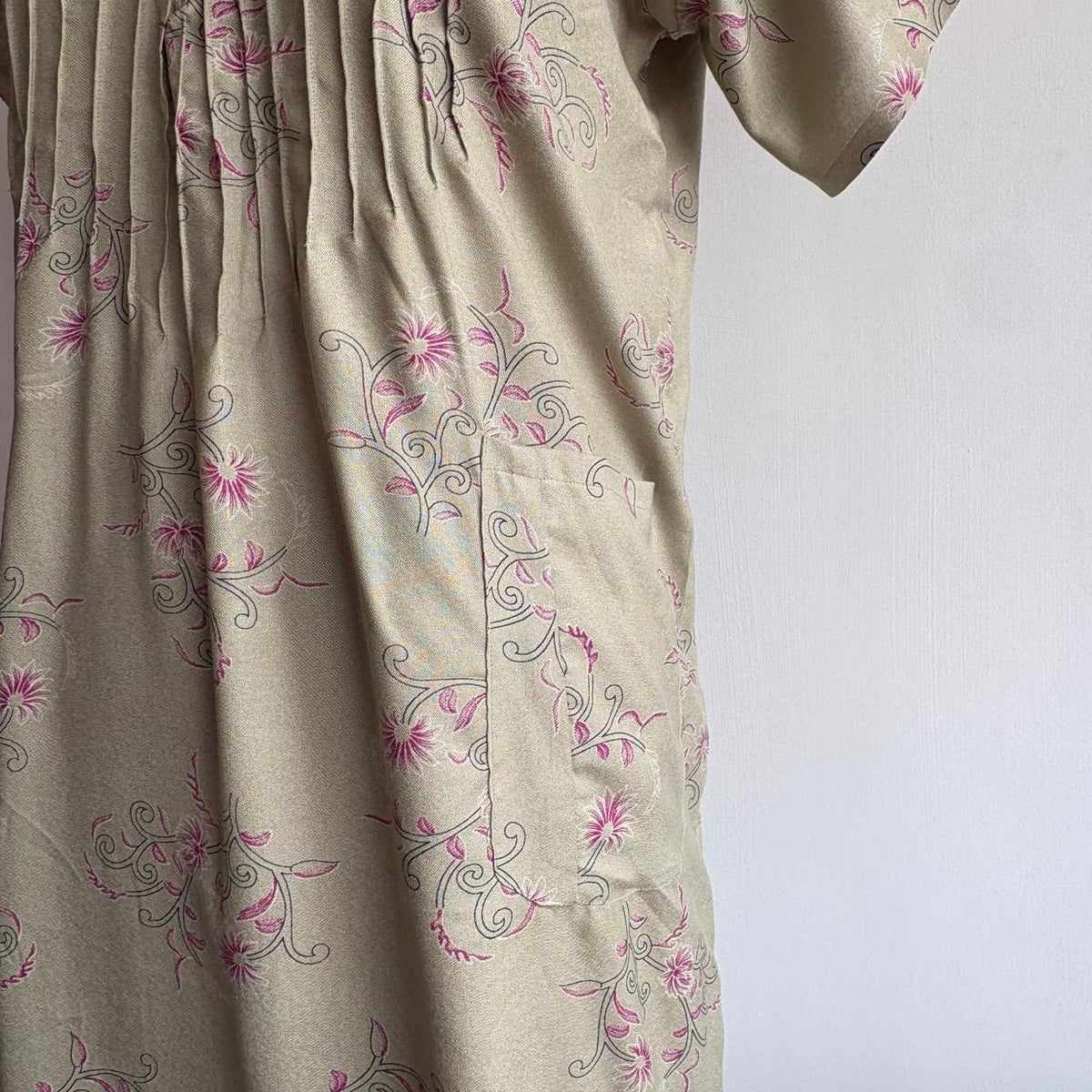 Pastel Green Floral Printed V-Neck Alfine Churidar Cut Nighty | Free Size | Chest Width 44″| Length 56″