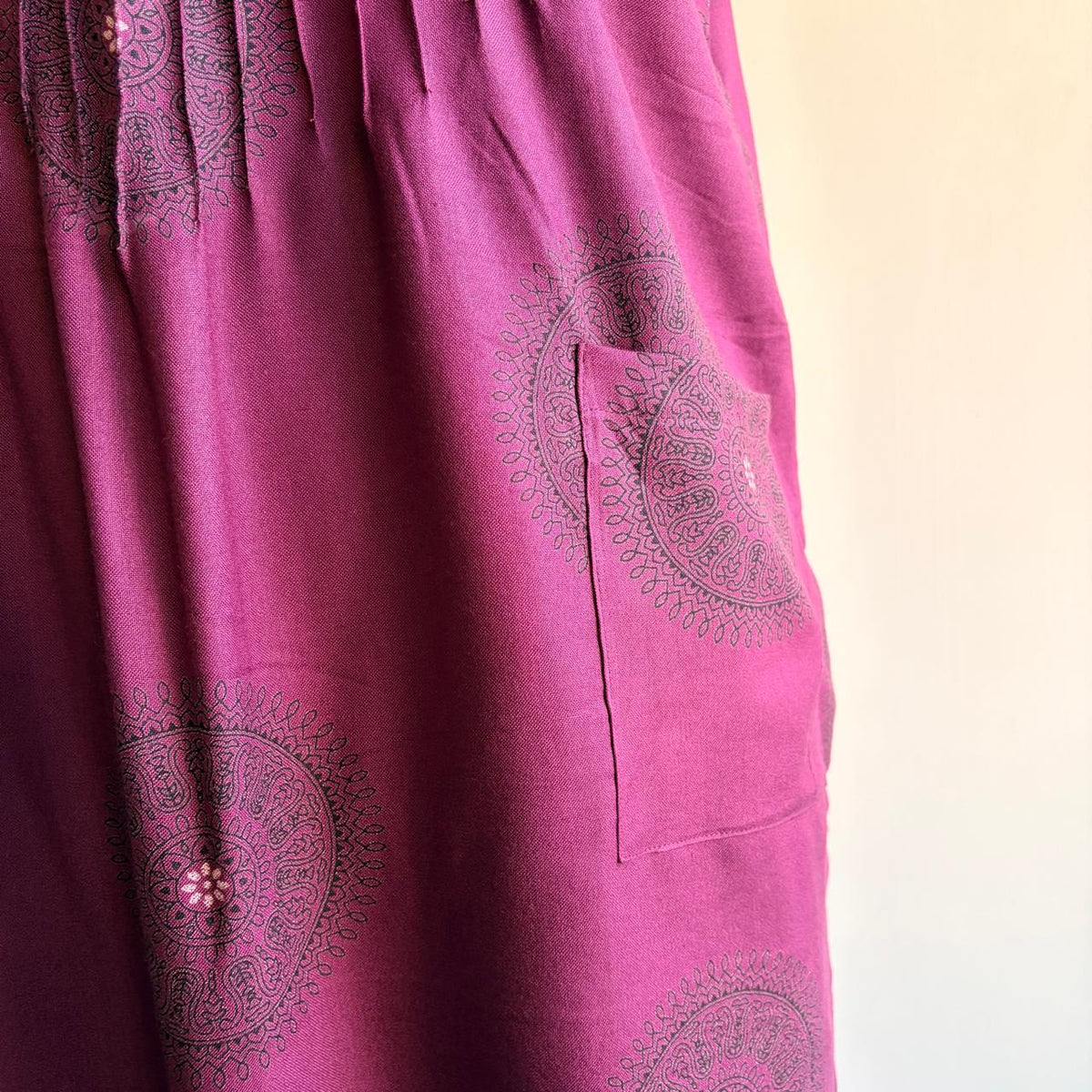 Mauve Printed V-Neck Alfine 60 Inch Length Churidar Cut Nighty | Free Size | Chest Width 44″| Length 60″